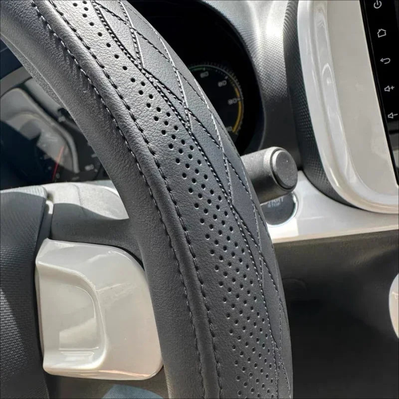 Napa Leather Perforated Patchwork Car Steering Wheel Cover, Non-slip, Breathable, Universal 15 Inch (Approx. 38.1cm) Oasis Select