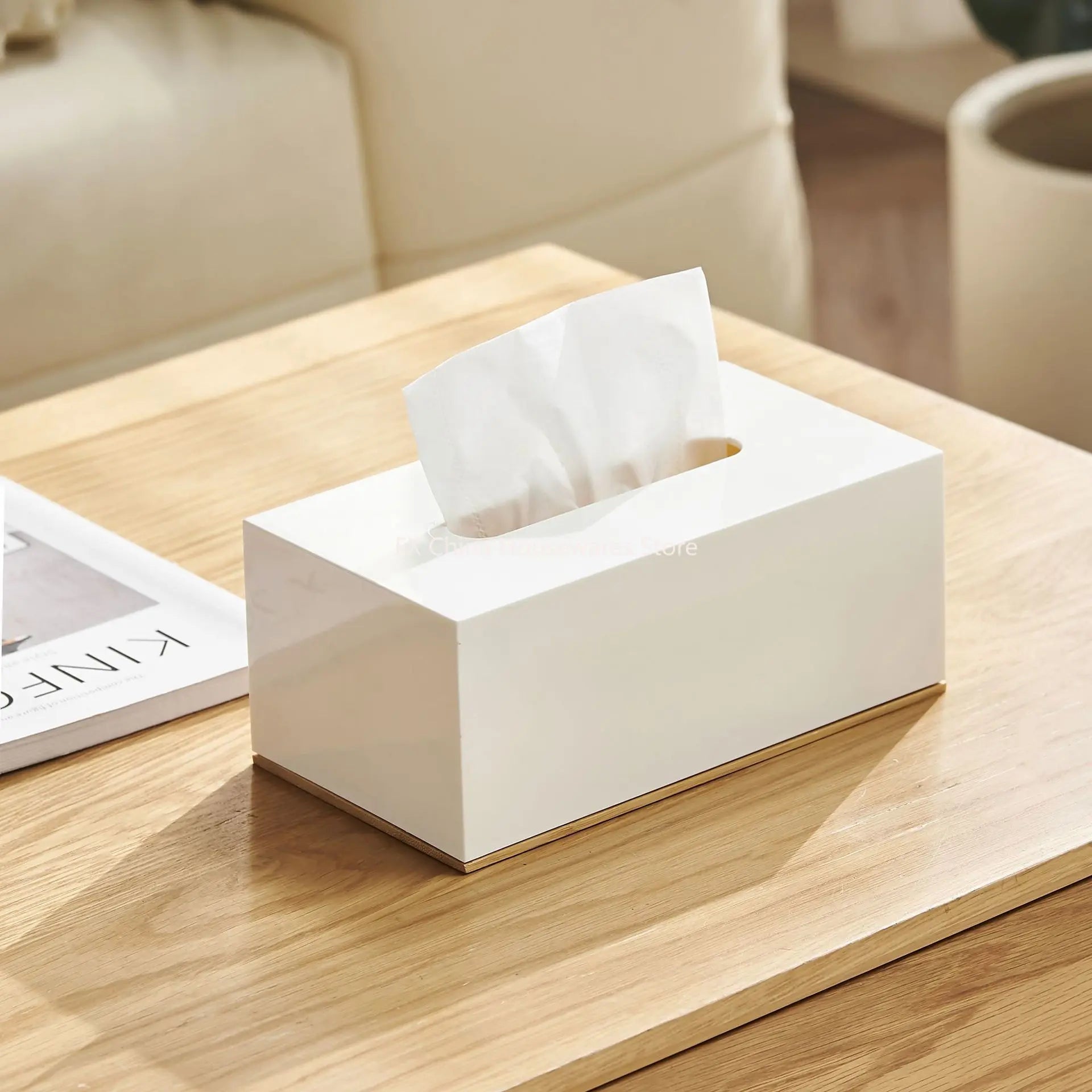 Stylish Plastic Tissue Box with Bamboo Base Desktop Organizer for Living Room Home Office Coffee Table Bathroom Use Oasis Select