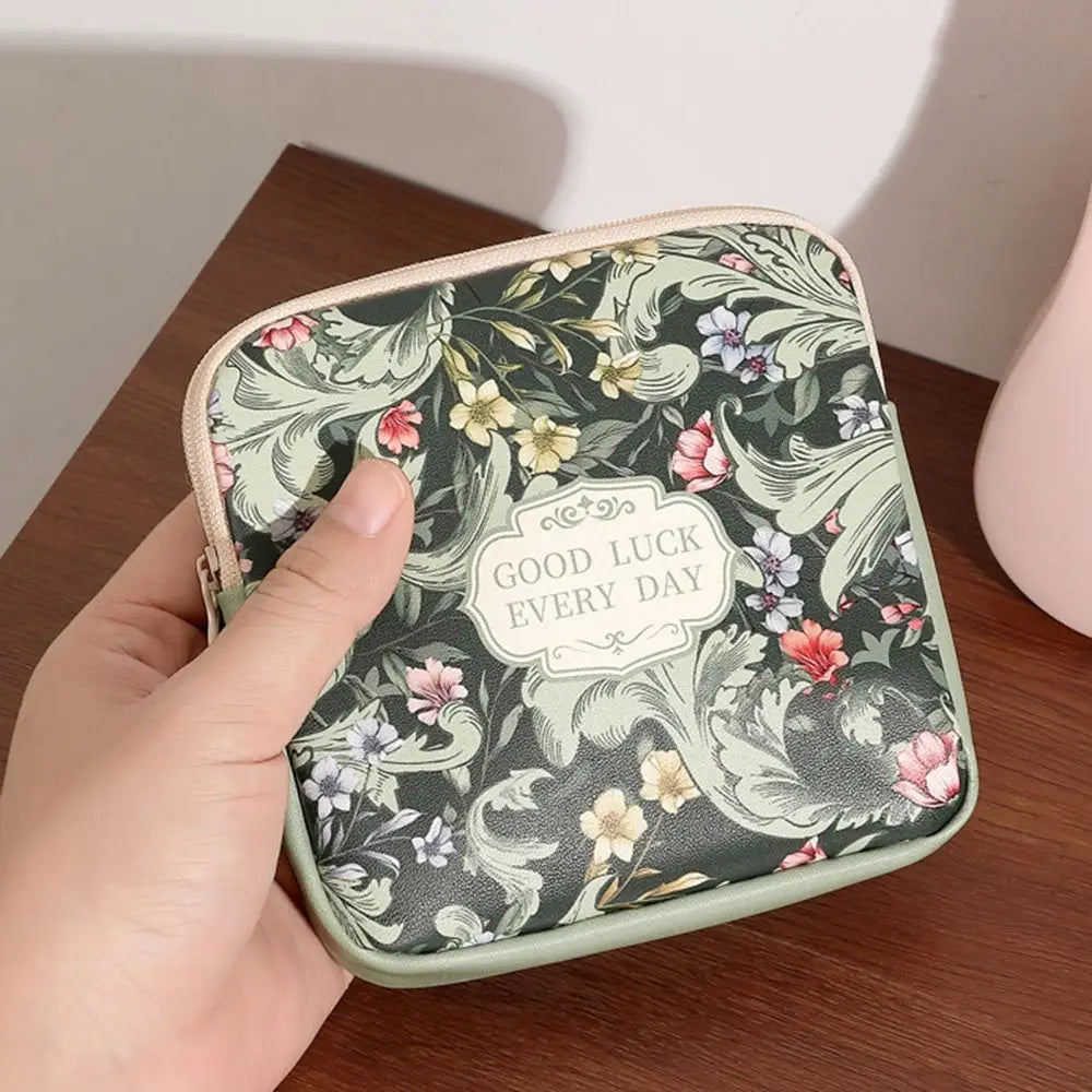 Women Girls Cosmetic Makeup Bag Coin Purse Large Capacity Sanitary Pads Bag Portable Mini Data Cables Organizer Multipurpose Oasis Select Color 4-12x12cm
