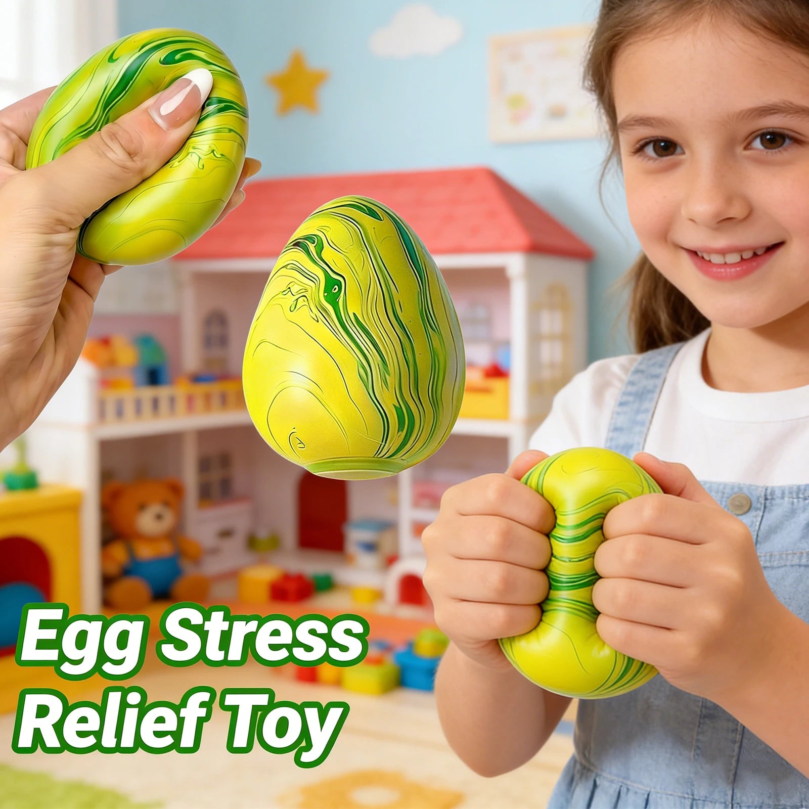 Simulated Egg Stress Ball Toy Cute Stress Relief Toy Slow Rebound Squeeze Toy for Adults Kids Non-bounce Fidget Toy 4 Colors Oasis Select