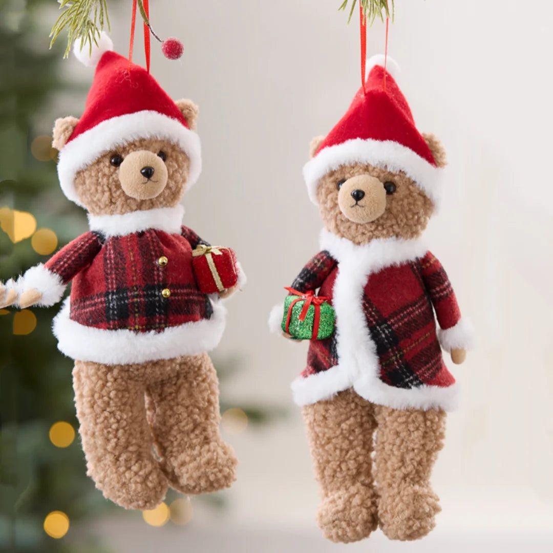 Plush Christmas Bear Ornament | Festive Tree Hanging Pendant
