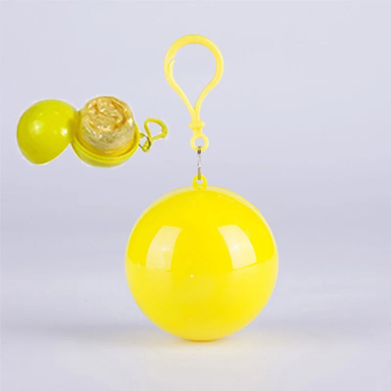 Portable disposable raincoat for adults with compressible spherical keychain and pockets can be hung suitable for outdoor travel Oasis Select Yellow 1pcs