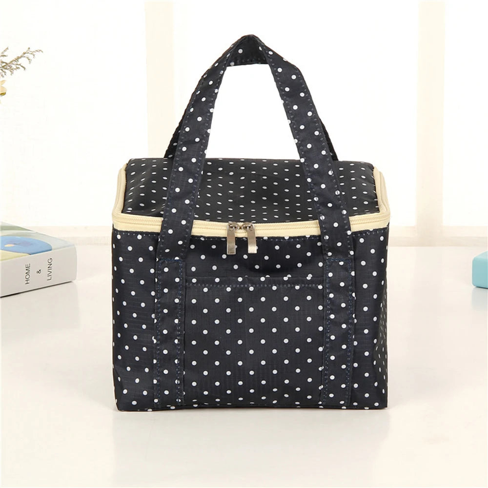 Large Insulated Lunch Bag – Polka Dot Oxford Bento Tote