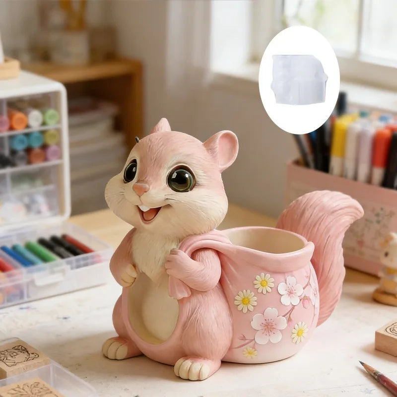 Squirrel Flower Pot Silicone Mold DIY Squirrel Candle Holder Mold Plaster Candle Jar Molds Concrete Vase Resin Pen Holder Mould Oasis Select