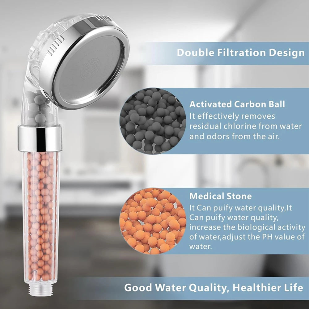 1pc Filtered Shower Head ABS High Pressure Water Saving Spray Handheld Clear Showerheads with With Filter Beads for Bathroom Oasis Select