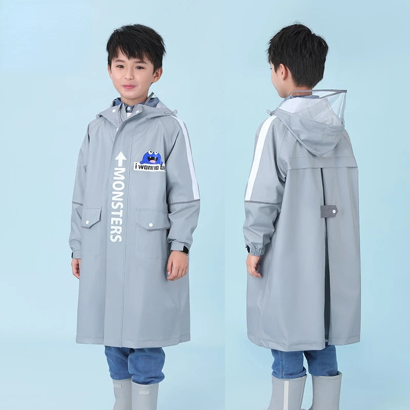 Childrens Raincoat Full Waterproof Skin Friendly Thickened Fabric Raincoat with Schoolbag for Middle and Primary School Students Oasis Select Gray Raincoat XXXL