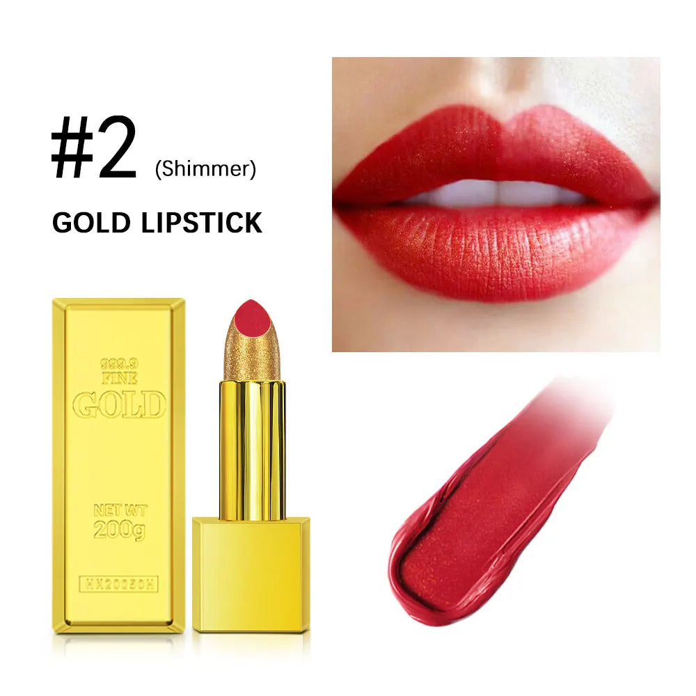 Hallowmas High-pigmented Gold Lipstick Shiny Metallic Matte Velvet Waterproof Long Lasting Sexy Gold Lip Gloss Women Lip Makeup Oasis Select 02