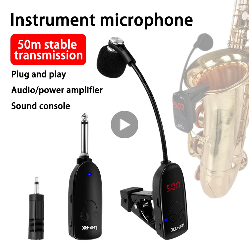 AyeBeau UHF Wireless Saxophone Microphone Kit | Transmitter & Receiver