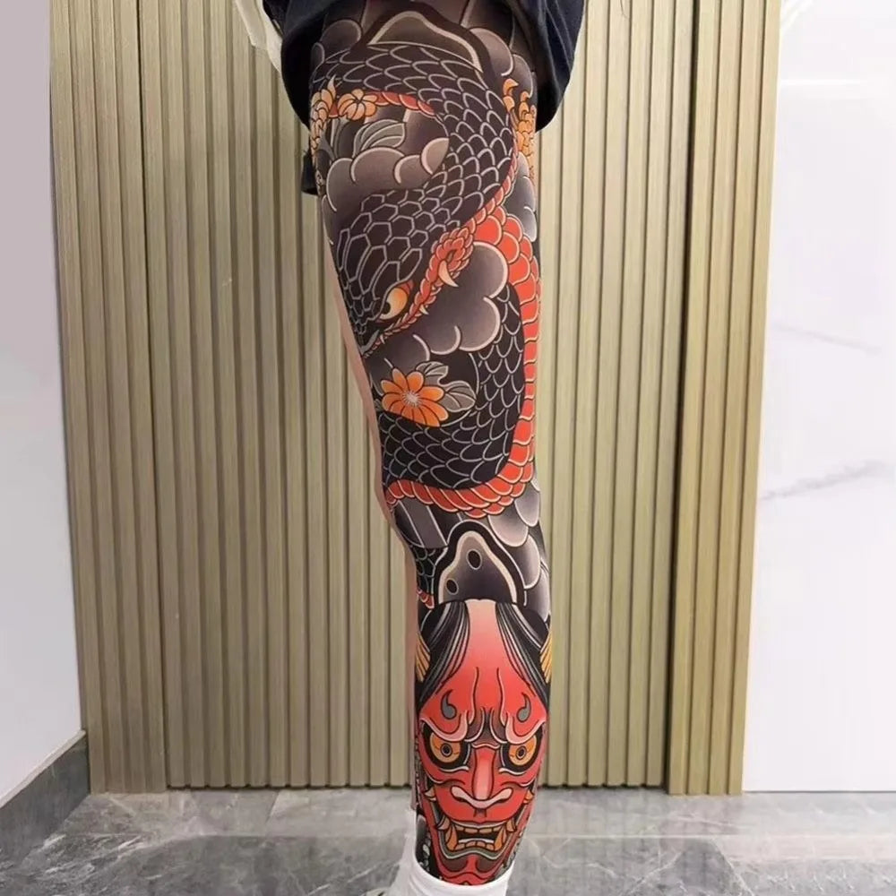 Full Leg Fake Tattoo Socks Sun-proof Printed Tights Fishing Elastic