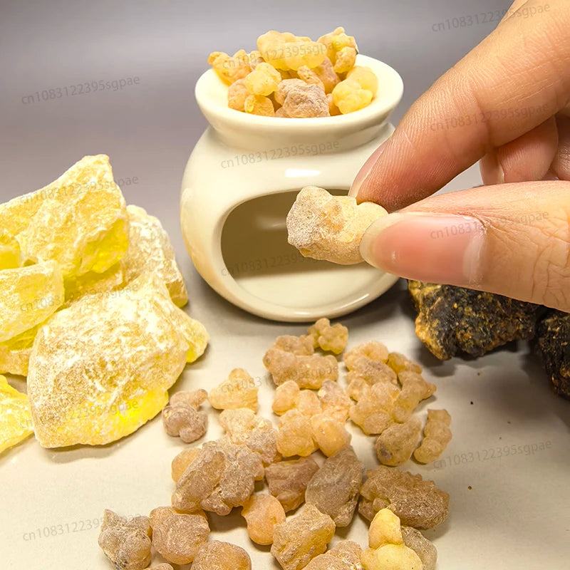 300g Premium Natural Resin Incense Pack: 100g Frankincense & 100g Myrrh for Stress Relief，and 100g Pine Rosin，100% Pure Oasis Select