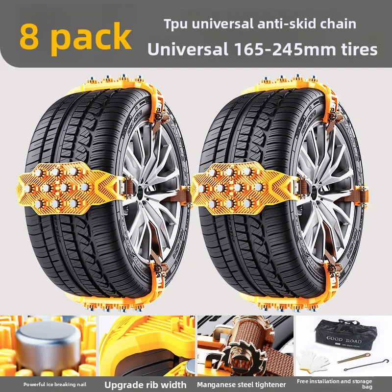 Car tires, anti-skid chains, sedan off-road vehicles, universal type, thickened and widened, ice breaking and anti-skid Oasis Select 8PCS
