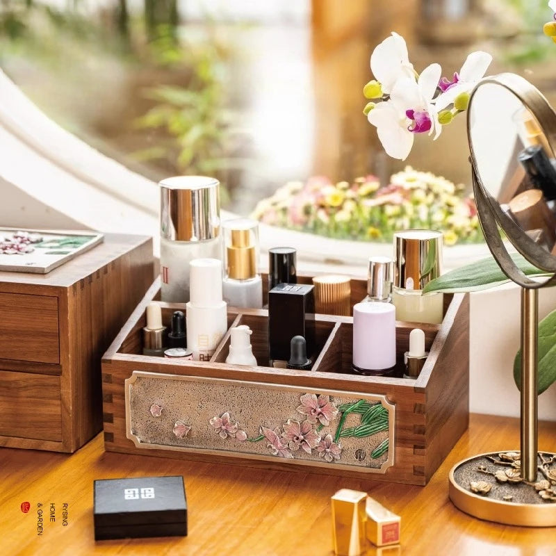 Black Walnut Chinese Living Room Solid Wood Storage Box Multi Functional Dressing Table Desktop Cosmetics Storage Ornament Oasis Select