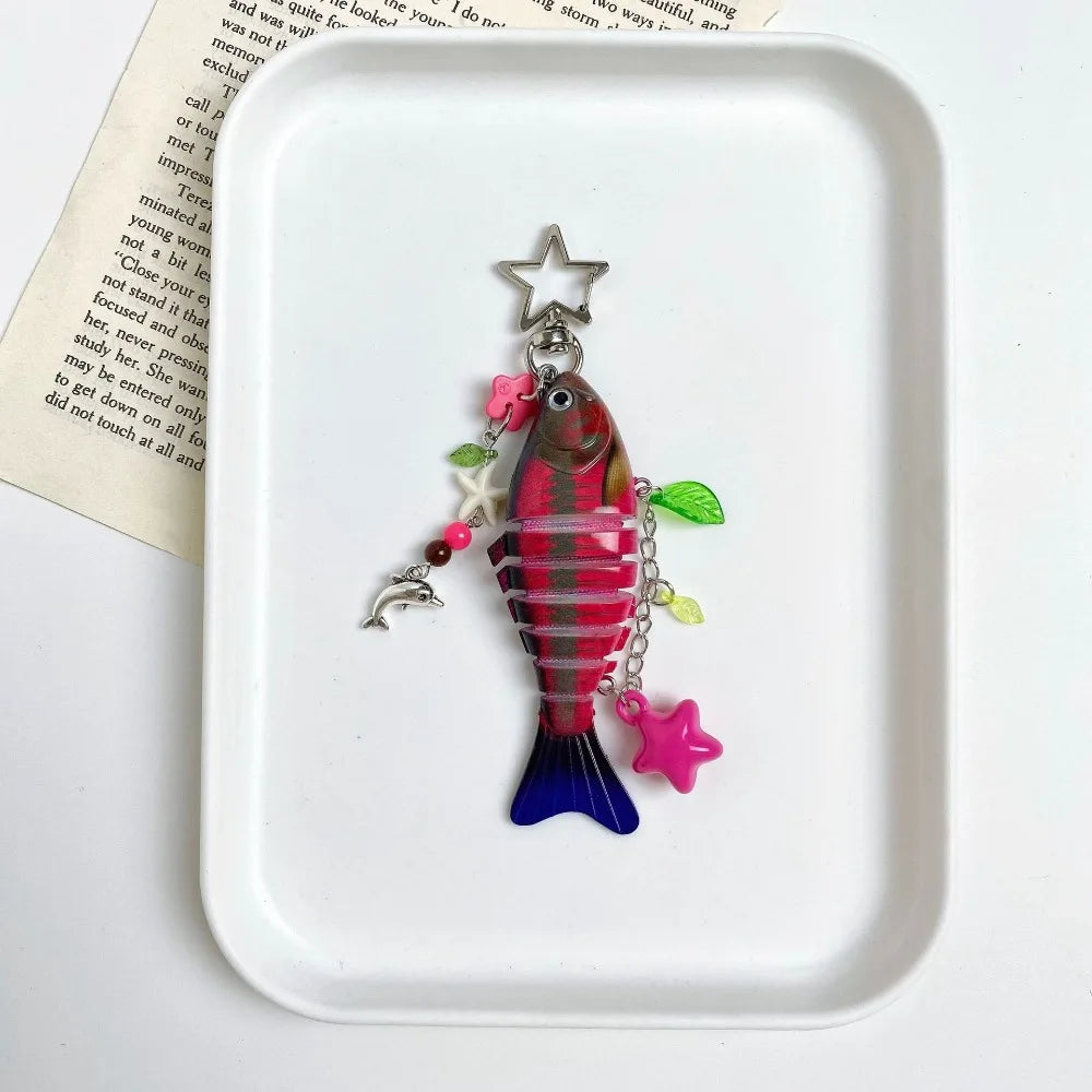 New Plastic Fish Keychain Multi Jointed Simulation Fish Hook Key Chain Backpack Pendant Gifts Oasis Select E 13cm