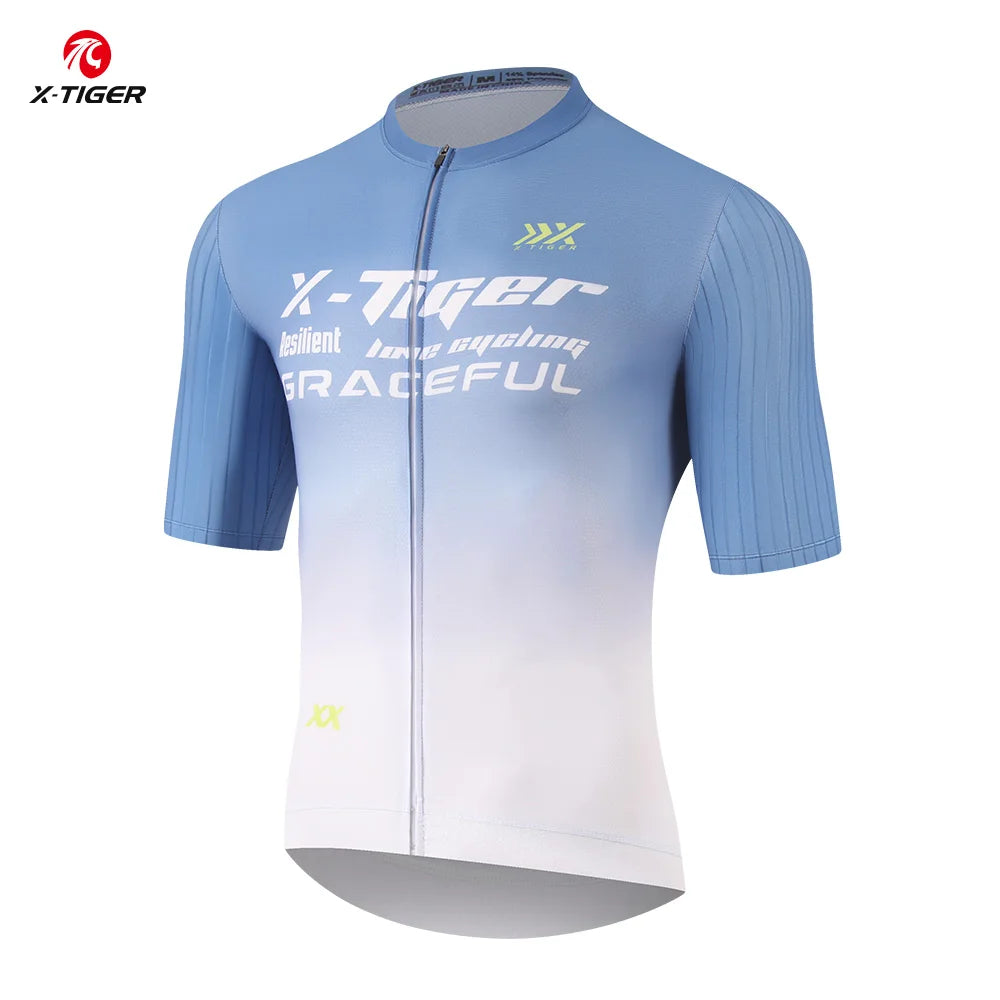 X-TIGER Summer Cycling Jersey Men Breathable Short Sleeve Bicycle Mallot Ciclismo Shirts Zipper Pocket Pro MTB Road Bike Jerseys Oasis Select XM-DY-42201 XL