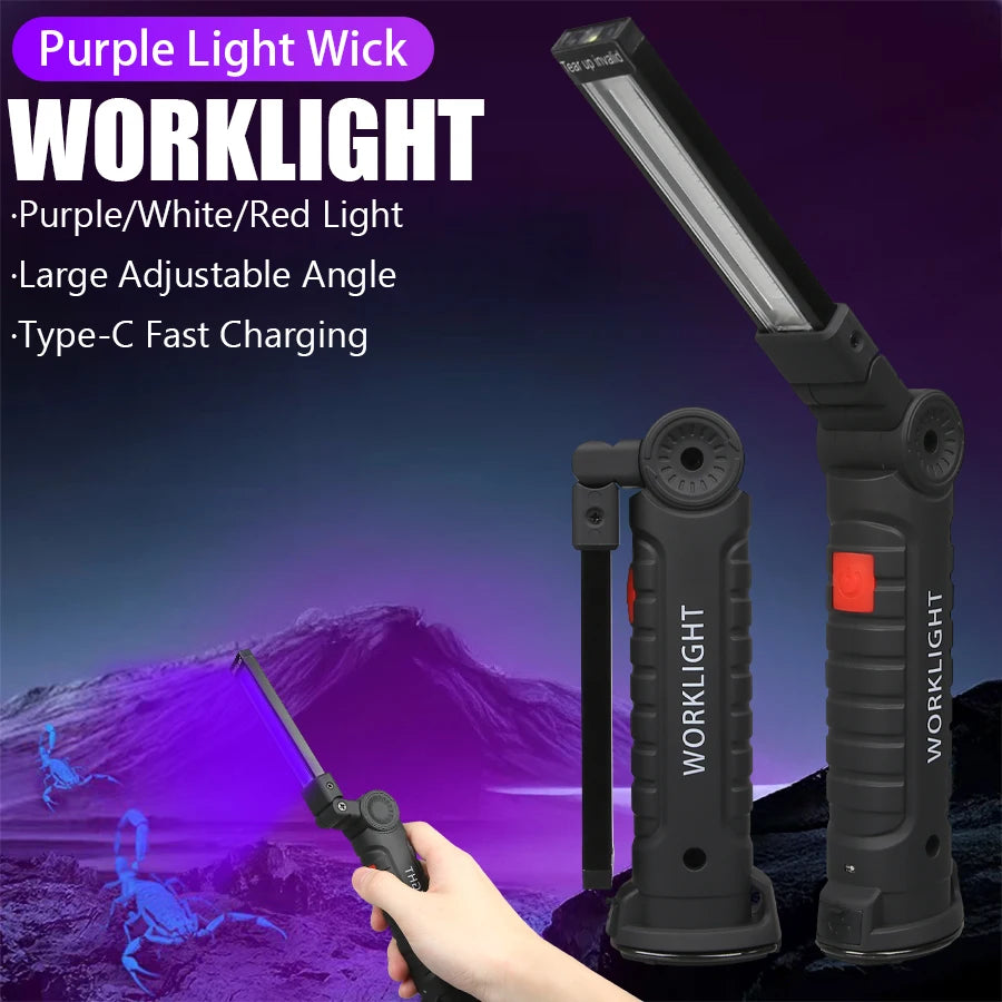 Multi-functional UV Flashlight USB Rechargeable Black Light Torch 5 Modes Emergency Red and White Light Flashlight Work Light Oasis Select