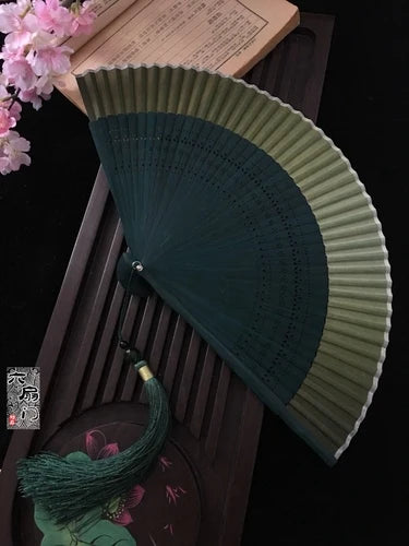 Edo Japanese Style Japanese Style Folding Fan Kimono Fan Real Silk Female Fan Small Flower Carved Gradient Blank Fan Golden Oasis Select 3
