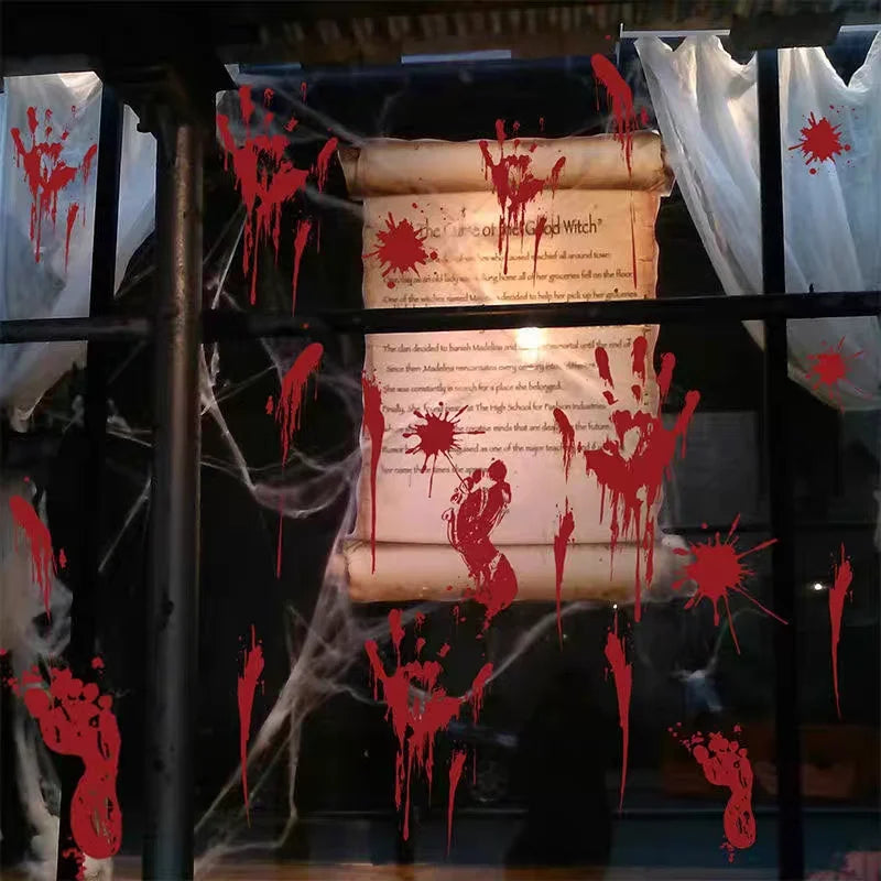 New Halloween Decoration Horror Bloodstain Wall Sticker Handprint Blood Skull Window Sticker Halloween Party Sticke Decor Oasis Select