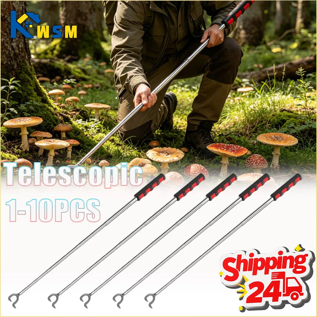 1-10PCTelescopic Mushroom Picking Tool Adjustable Foraging Rake for Wild Camping Hiking Portable Lightweight Outdoor Oasis Select