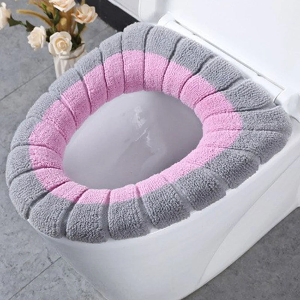 1Pcs Bathroom Toilet Seat Cover Mat Washable Warmer Bathroom Toilet Cushion With Handle Thicker Soft Knitting Closestool Pad Oasis Select Gray Pink