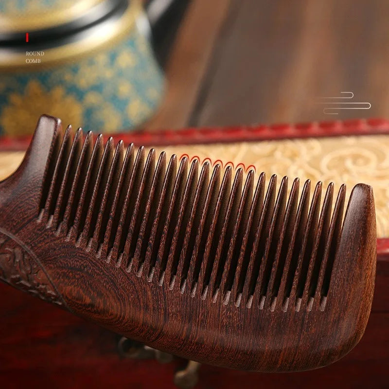 Natural Sandalwood Combs Solid Wood Carving Comb Anti-Static Beard Comb Handicraft Hair Styling Wide Tooth and Narrow Tooth Gift Oasis Select