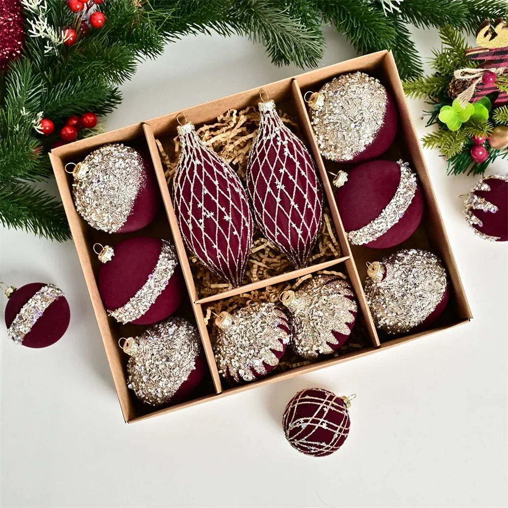 Christmas Party Christmas Decorations Flocking Ball Plastic Christmas Balls 8cm Easy To Hang Lightweight Design Oasis Select