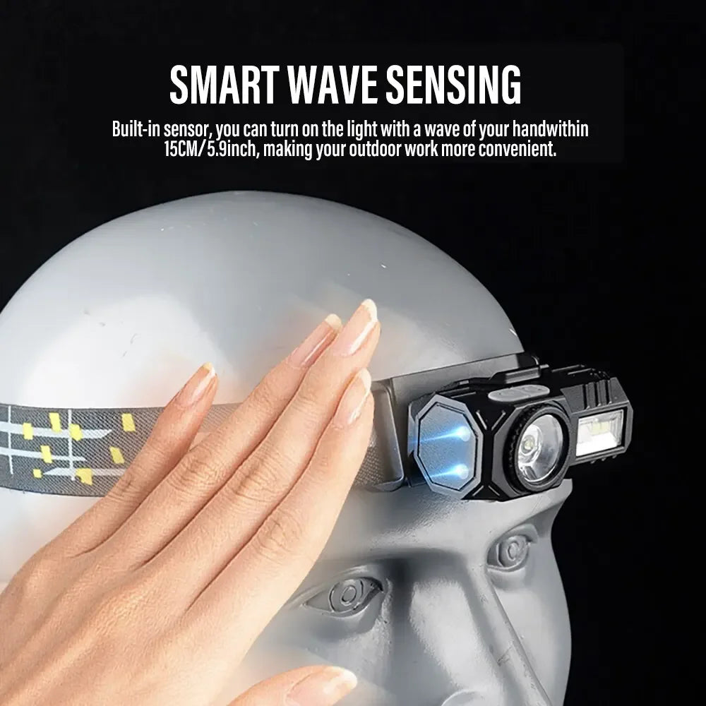 Mini LED Headlamp Motion Sensor Camping Fishing Lantern USB Rechargeable Headlight with Magnet Warning Lamp Cap Clip Lights Oasis Select