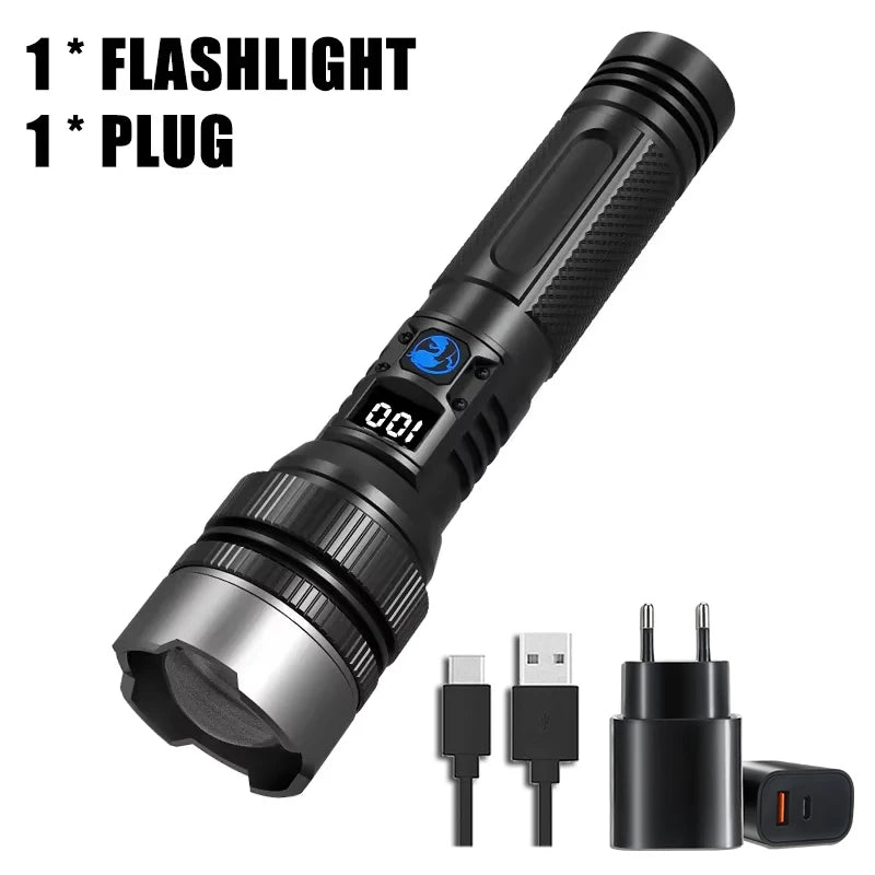 Ultra Bright Led Flashlight Rechargeable Lantern Portable Zoomable Lighting Torch Light for Outdoor Camping Fishing Cycling Lamp Oasis Select 1PCS-EU