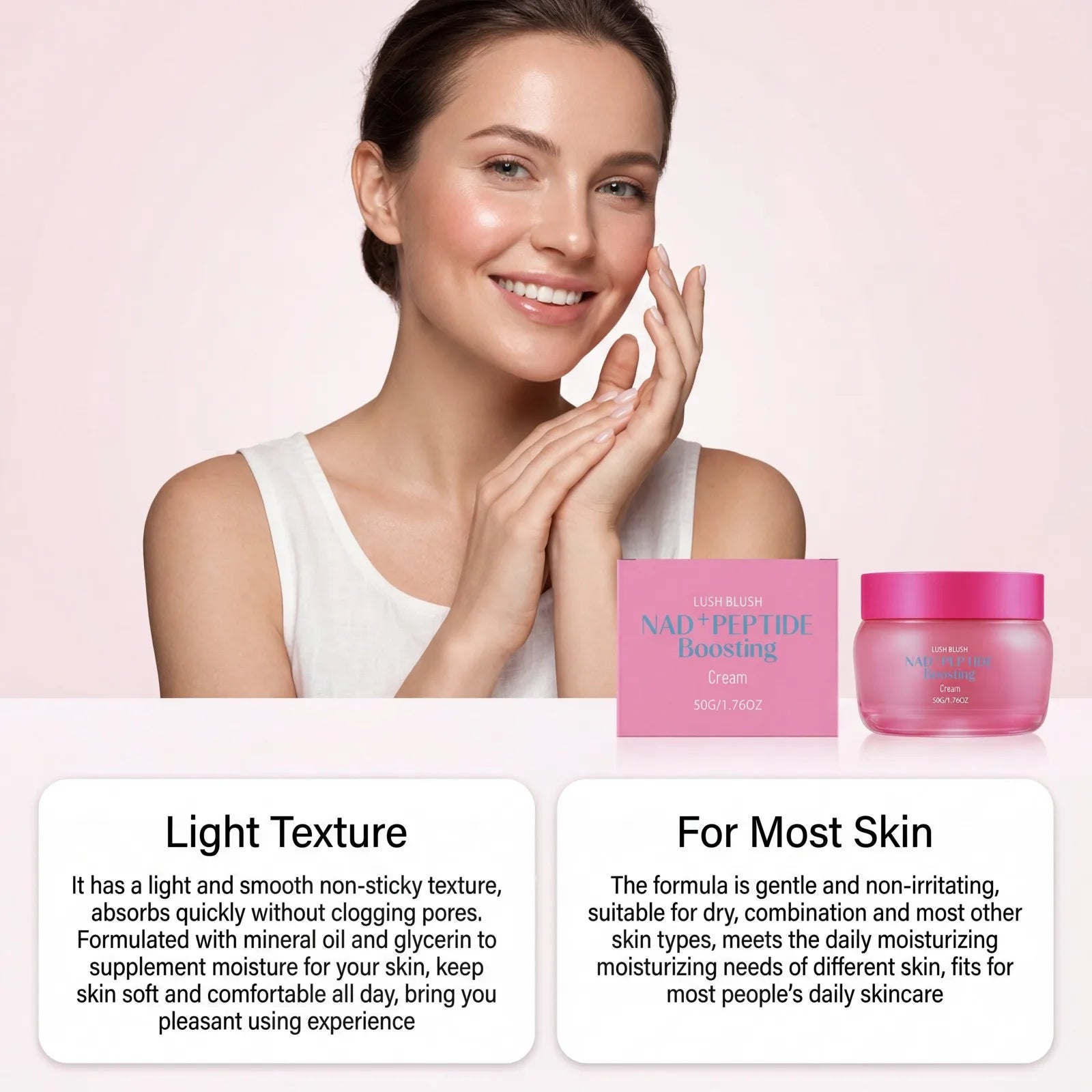 50g NAD+ Peptide Cream Face Moisturizer Firming Lifting Smooths Fine Lines Hydrating Brightening Skin Barrier Glowing Skin Oasis Select