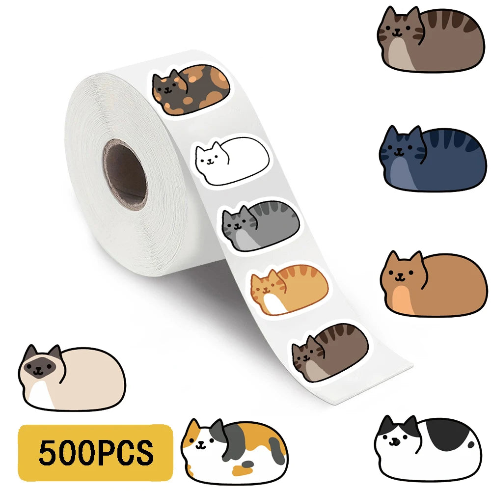 500Pcs A Roll Kawaii Cartoon Cat Roll Stickers – Waterproof Vinyl Decals for Laptop Luggage Skateboard & Phone Oasis Select 500PCS - roll