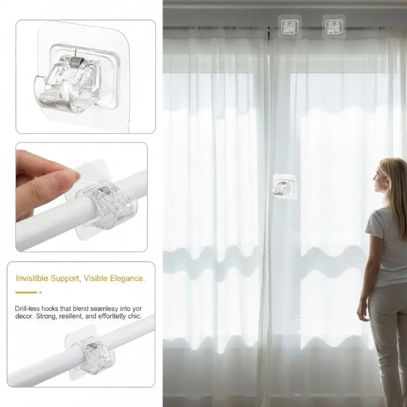 10pcs Curtain Rod Hook Punching-free Curtain Rod Rack Household Wall-mounted Bracket Clip Door Curtain Telescopic Curtain Hooks Oasis Select