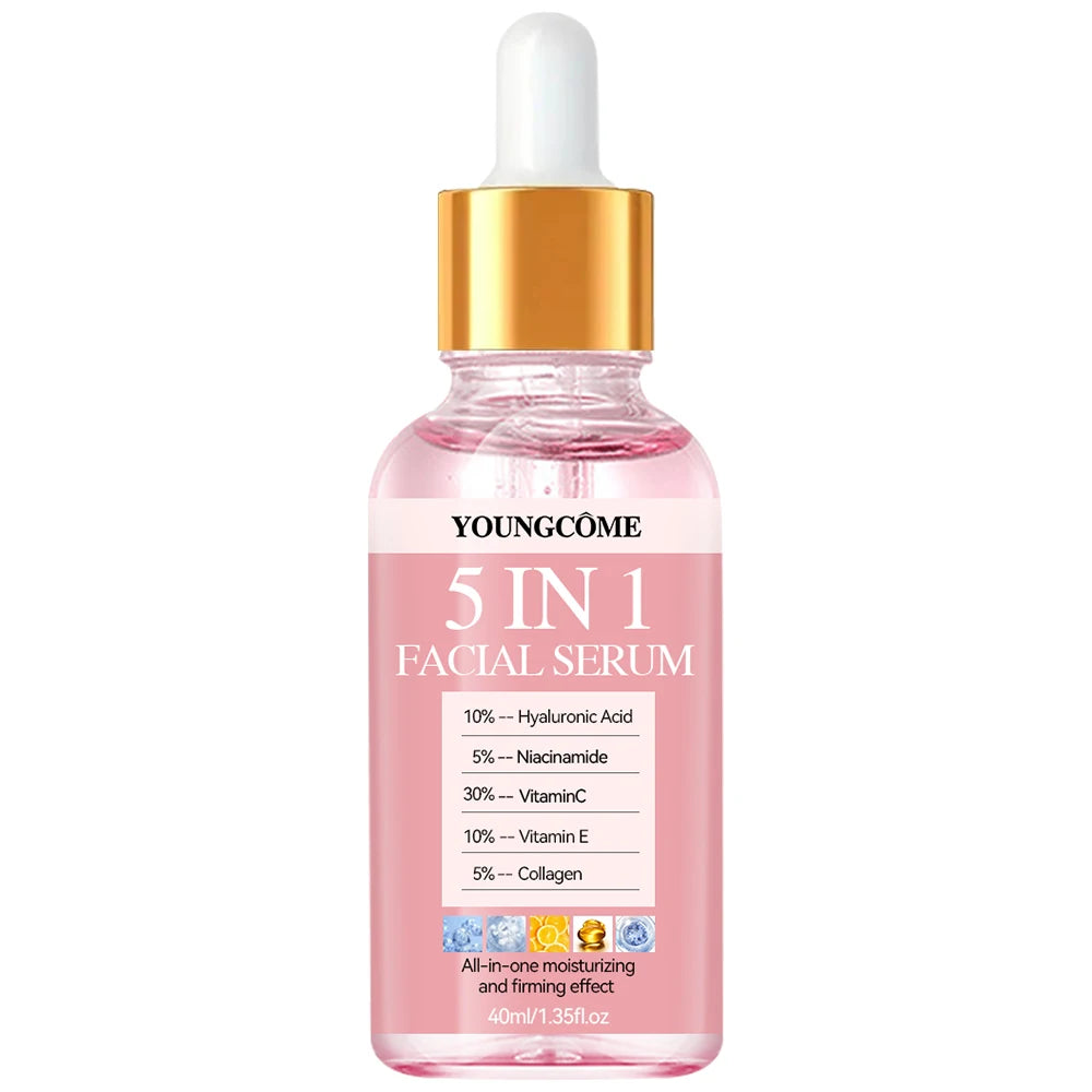 YOUNGCOME 5 In 1 Fade fine lines Firming Face Serum Vitamin C Hyaluronic Acid Facial Serum Moisturizing brightning Shrink Pores Oasis Select 40ml