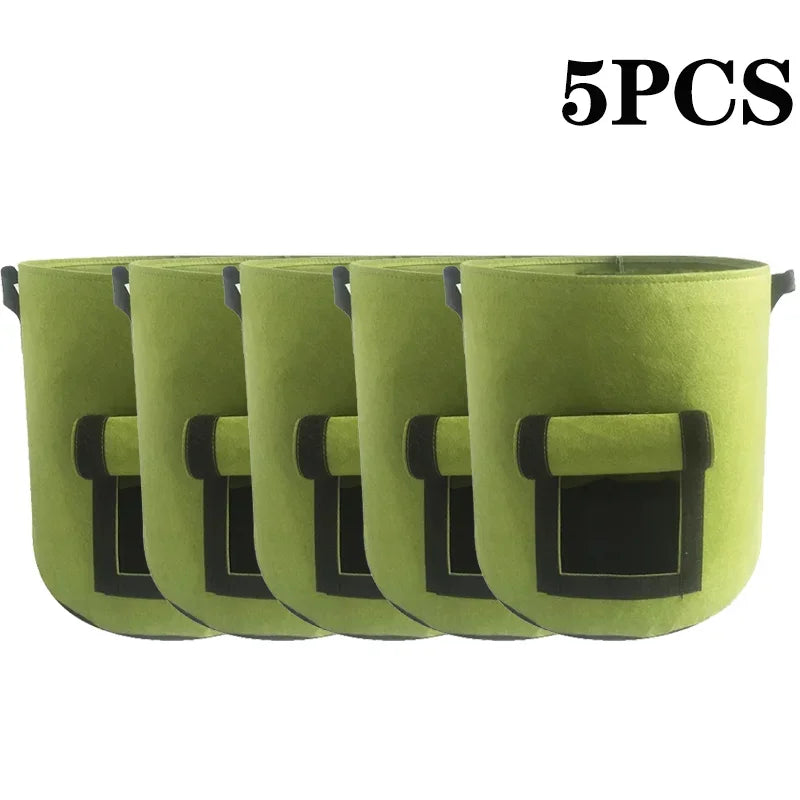 5/10Gallon Felt Plant Grow Bags Nonwoven Fabric Garden Potato Pot Greenhouse Vegetable Growing Bags Moisturizing Vertical Tools Oasis Select Green-5PCS L-38L
