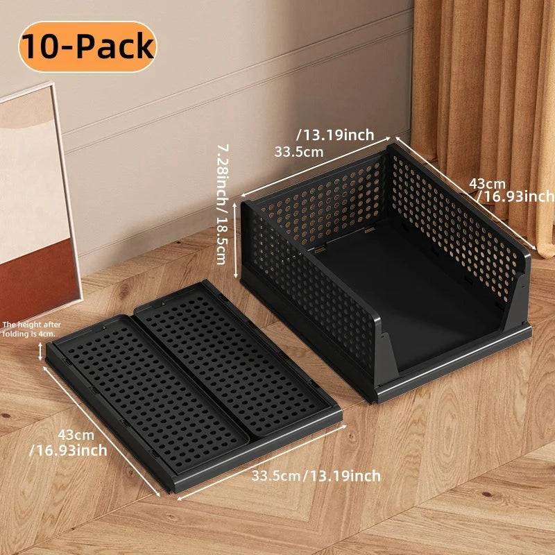 Foldable Storage Basket, Freely Stackable Multi-Layer Heavy-Duty,Stores Snacks/Clothes/Toys, Ideal for Living Room/Bedroom Oasis Select 10-pack-Black