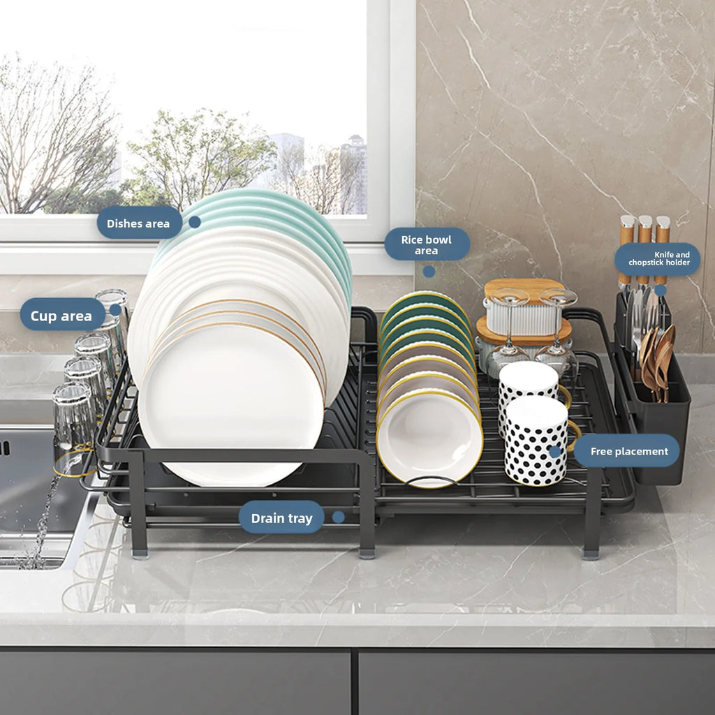 Retractable dish storage rack, tableware, cups, tableware and chopsticks, drain rack, household multi-functional kitchen rack Oasis Select