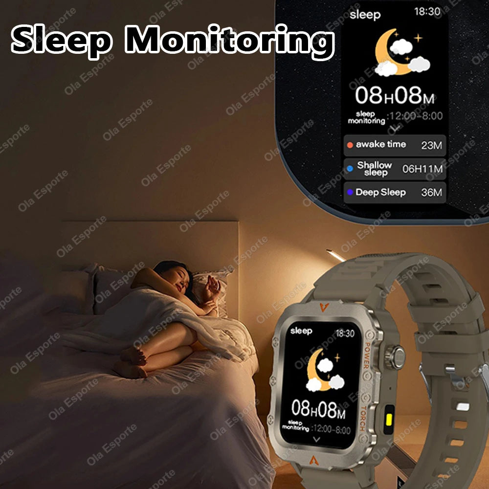 Men's Military Outdoor Smartwatch | Bluetooth Call & LED Flashlight