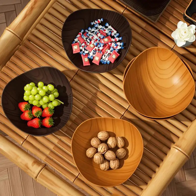 4/8PCS Wood Grain Plastic Bowl - Multifunctional Salad Fruit Candy Container For Party Gathering Table Supplies Oasis Select