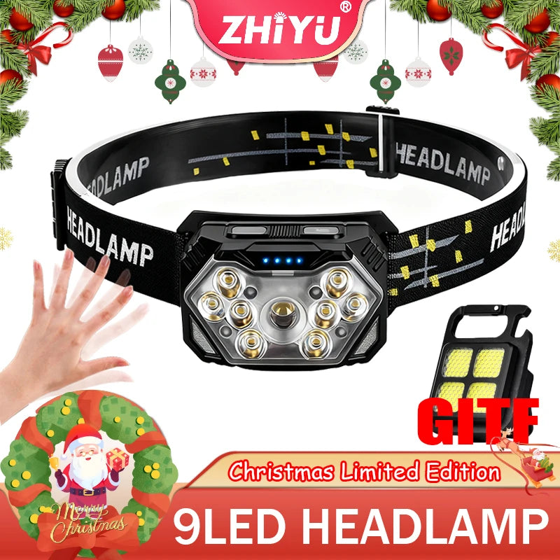 9 LED USB-C Rechargeable Headlamp | Motion Sensor & 6 Modes