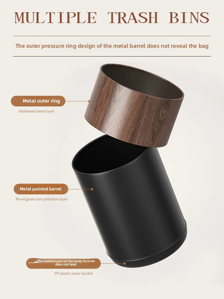 Black Walnut Imitation Solid Wood Grain Trash Can New Household Living Room and Kitchen High Appearance Level Paper Basket Oasis Select