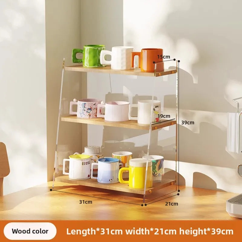 Multi-functional Desktop shelf Acrylic cup holder Water cup holder Household multi-layer storage rack sturdy and durable Oasis Select Log color 31A