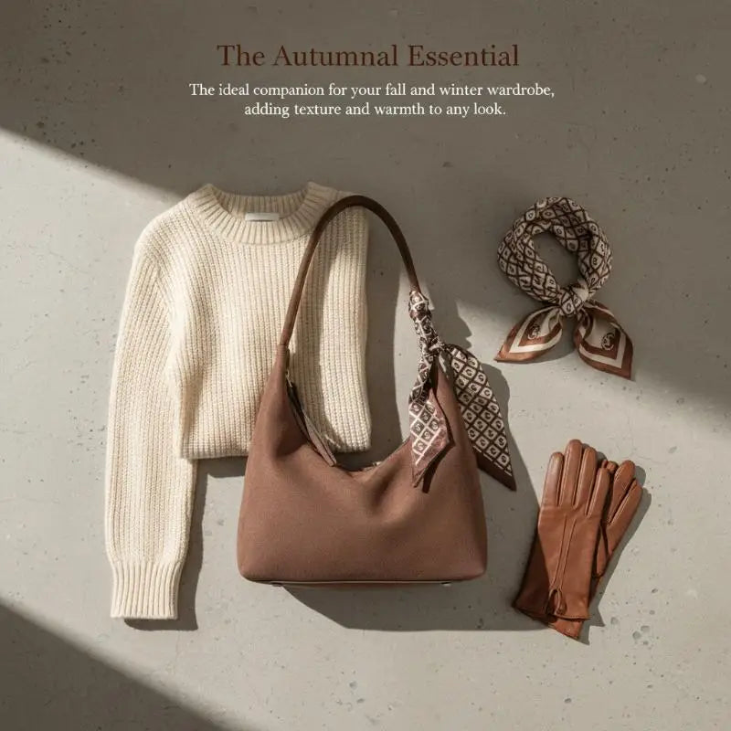 Retro PU Leather Hobo Shoulder Bag with Silk Scarf | Women