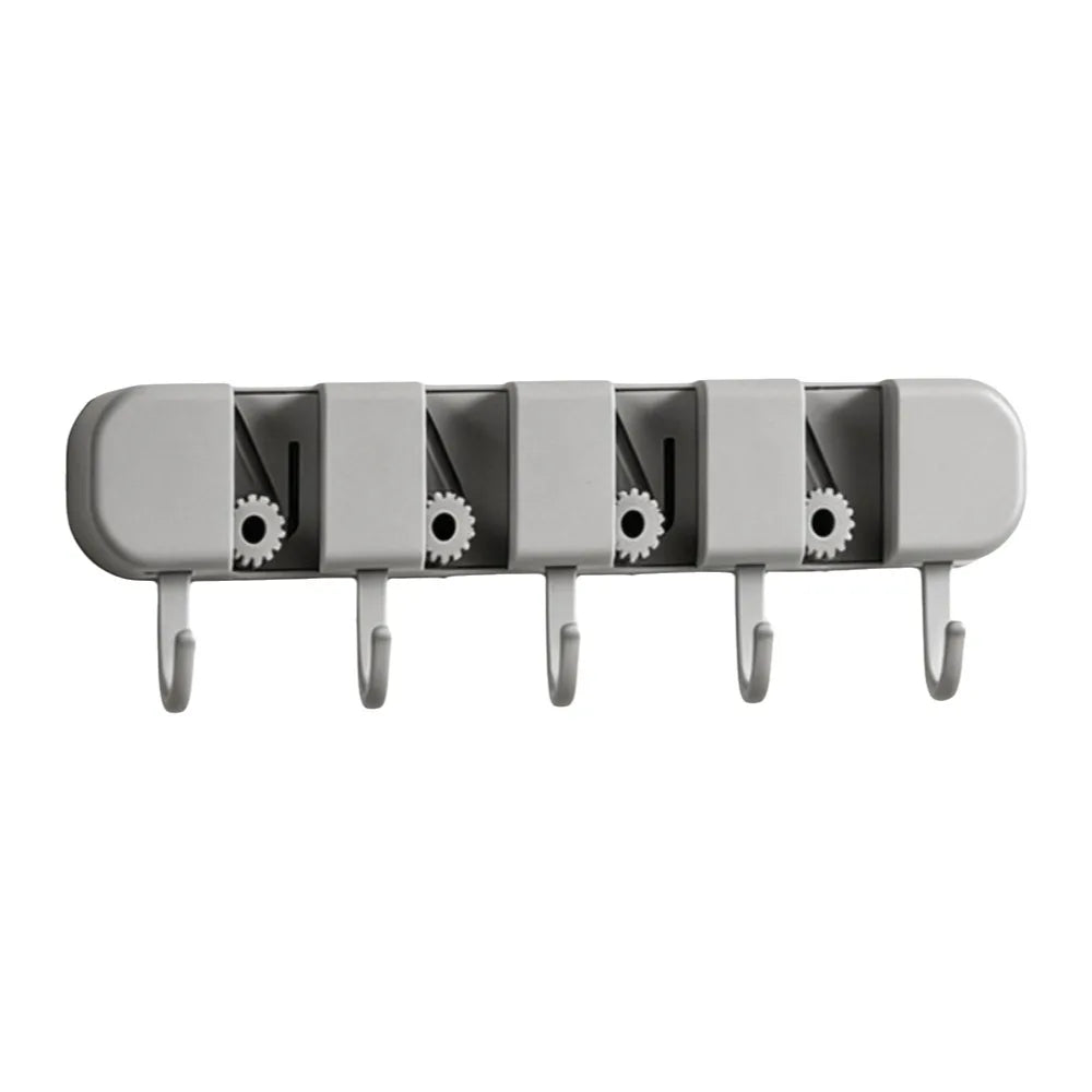 Practical Automatic Adjustable Mop Clip 5 Hook Wall Mounted Broom Organizer Clip Rolling Moisture-Proof Broom Hanger Shower Room Oasis Select Grey