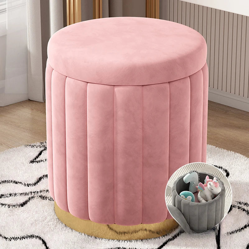 Makeup stool light luxury round stool chair bedroom Internet celebrity storage bench sofa stool dresser stool makeup chair small Oasis Select Pink Storage