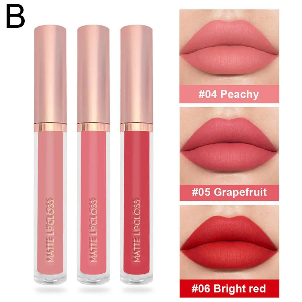 3-Piece Nude Velvet Matte Liquid Lipstick Set – Long-Lasting Liquid Lipstick Set Oasis Select B
