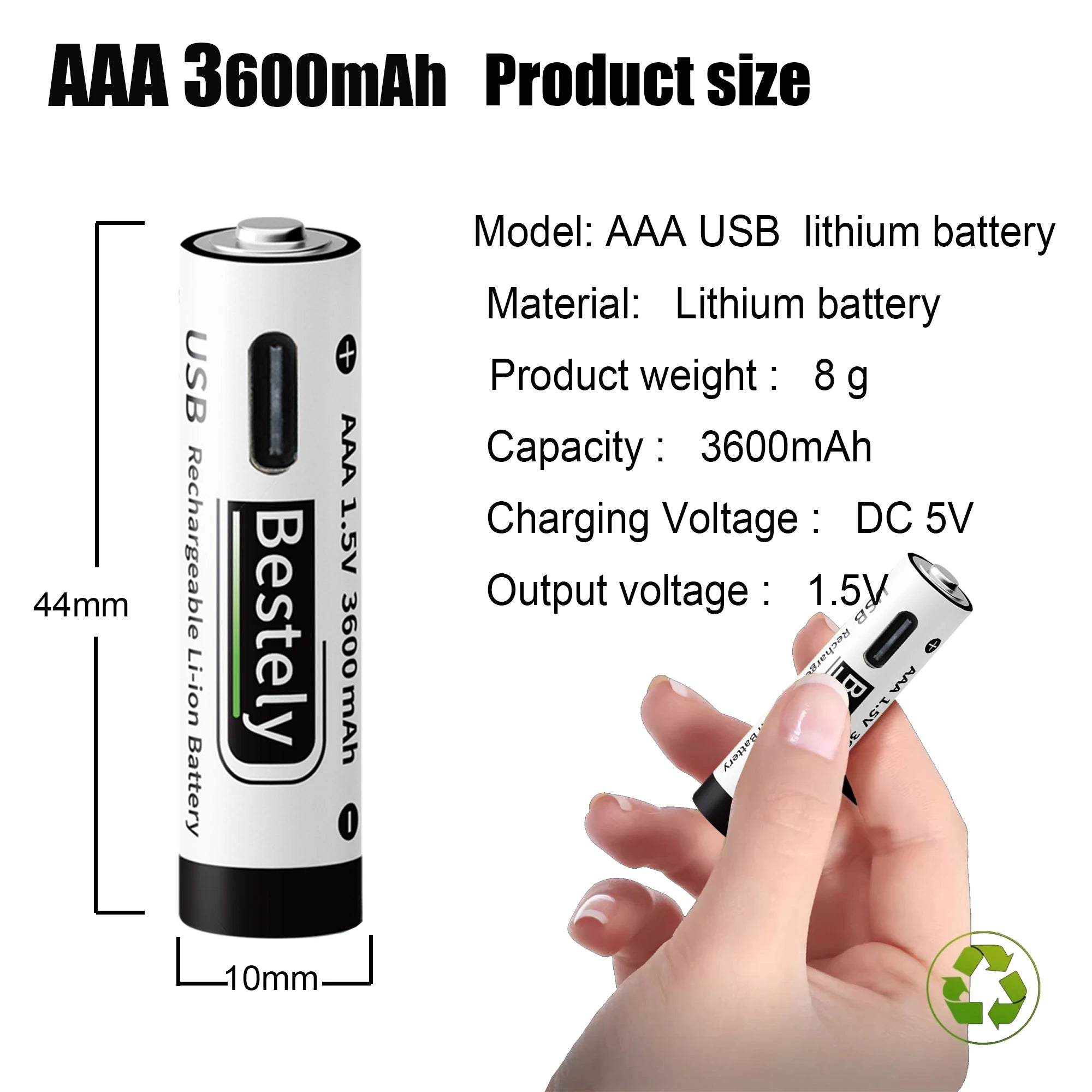 AA+AAA Rechargeable Batteries 1.5V Li-ion Battery Long-Lasting High Capacity Lithium, 2000 Cycle with Free USB-C Cables Oasis Select