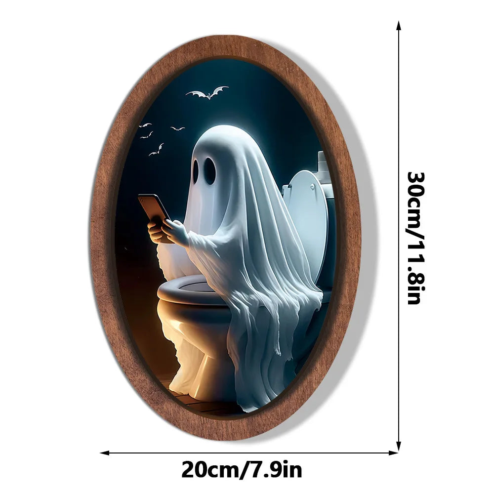Halloween Ghost Wooden Photo Frame Painting Retro 3D Hanging Plaque