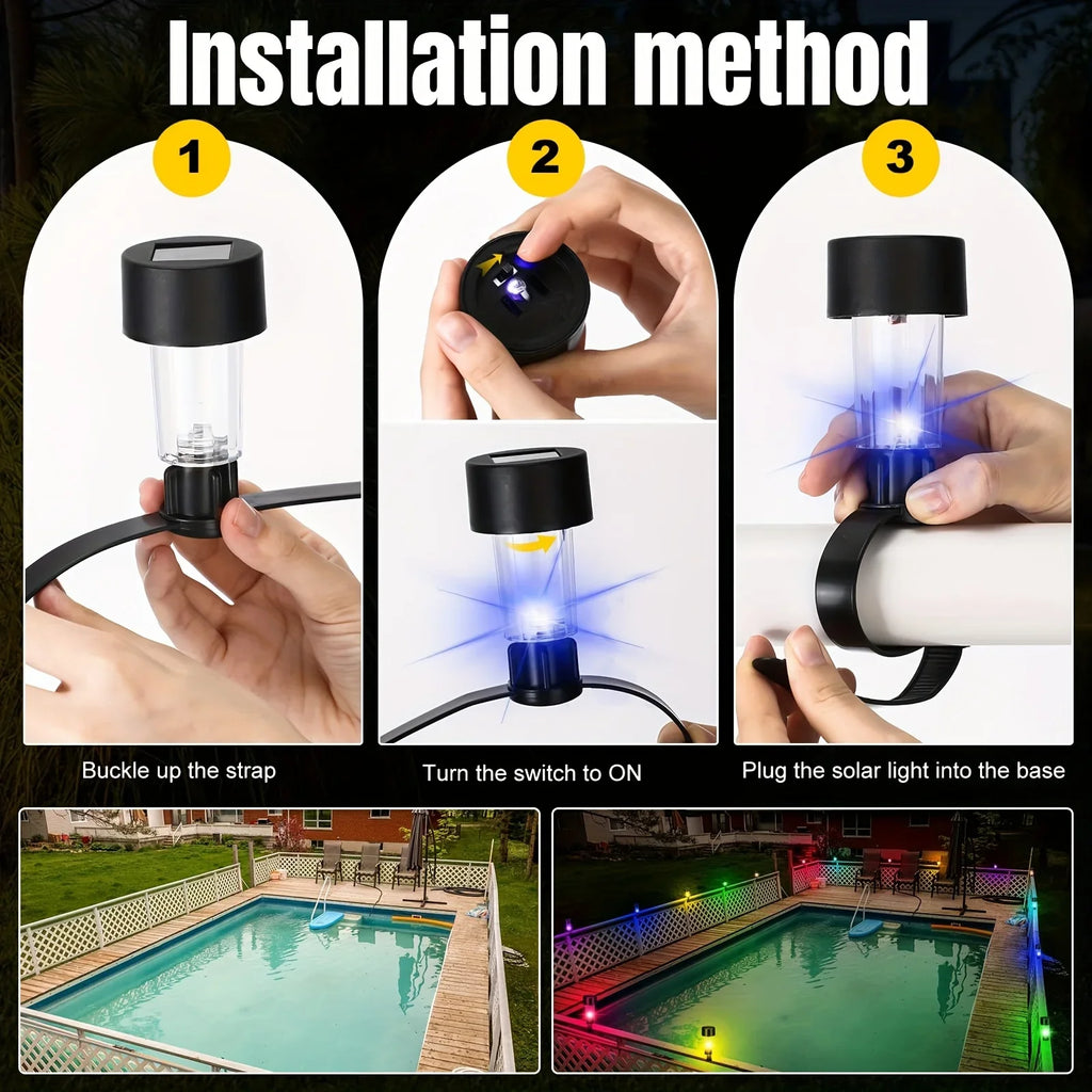 Solar LED Pool Rail Lights | IP44 Waterproof | 1–6 Pcs