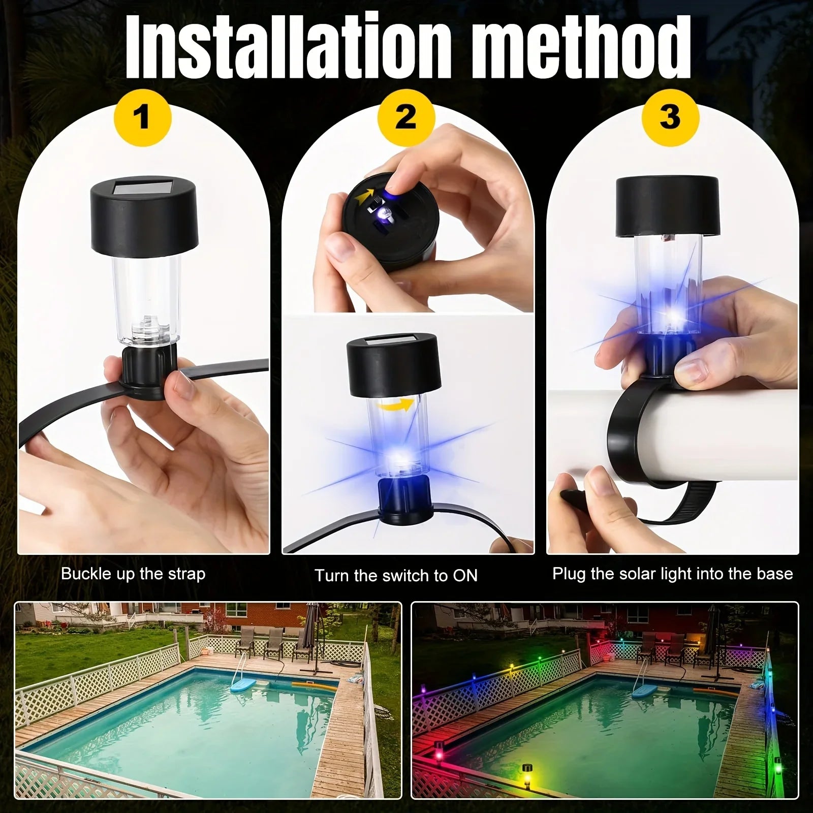 Solar LED Pool Rail Lights | IP44 Waterproof | 1–6 Pcs