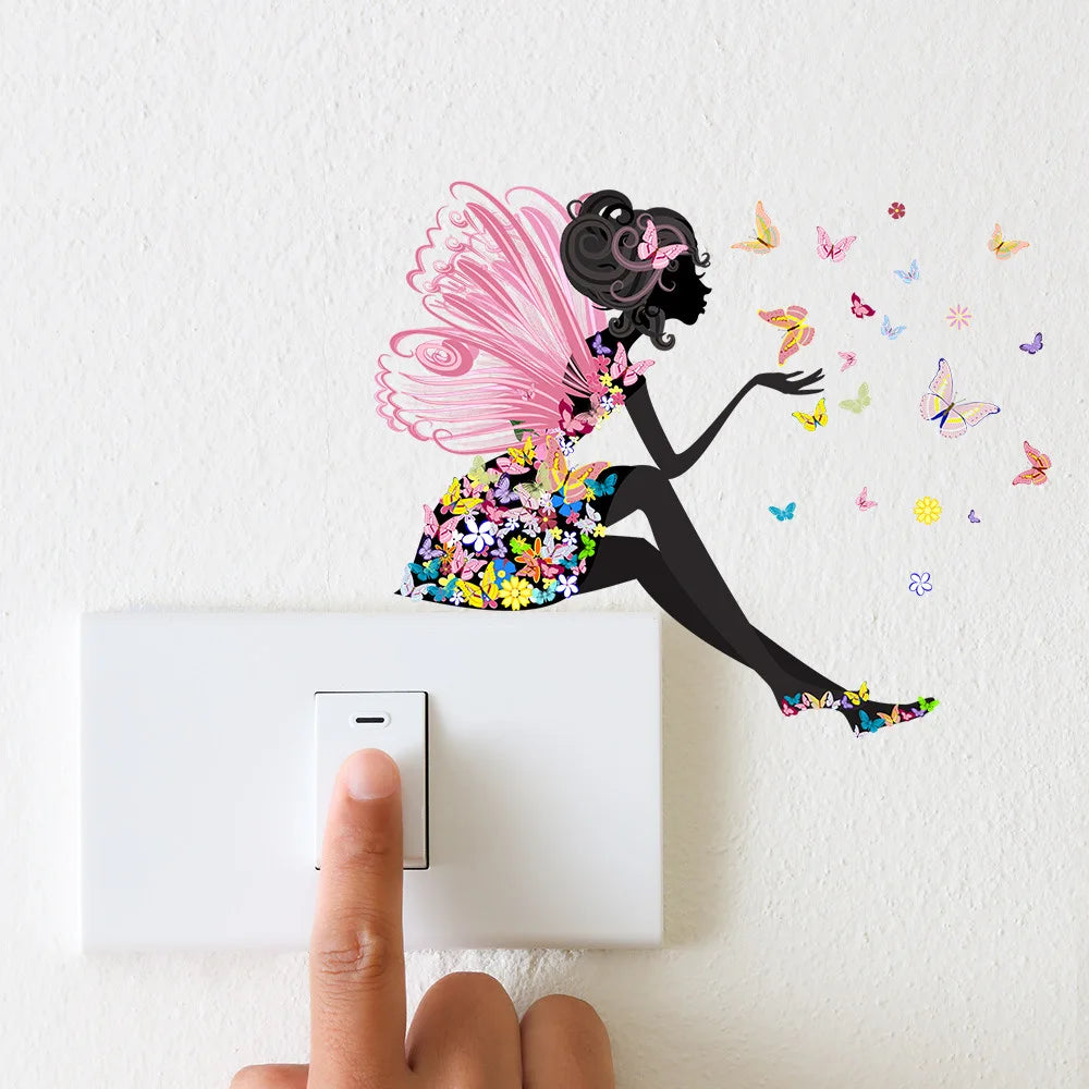 Butterfly Fairy Switch Stickers Cute Fairy Girl Wall Stickers Living Room Decorative Stickers Children's Room Decoration Oasis Select
