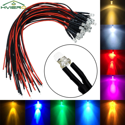 10-Pack 3mm Pre-Wired LED Bulbs DC 12V Water Clear Round Top Pre-Wired LED Bulbs Oasis Select