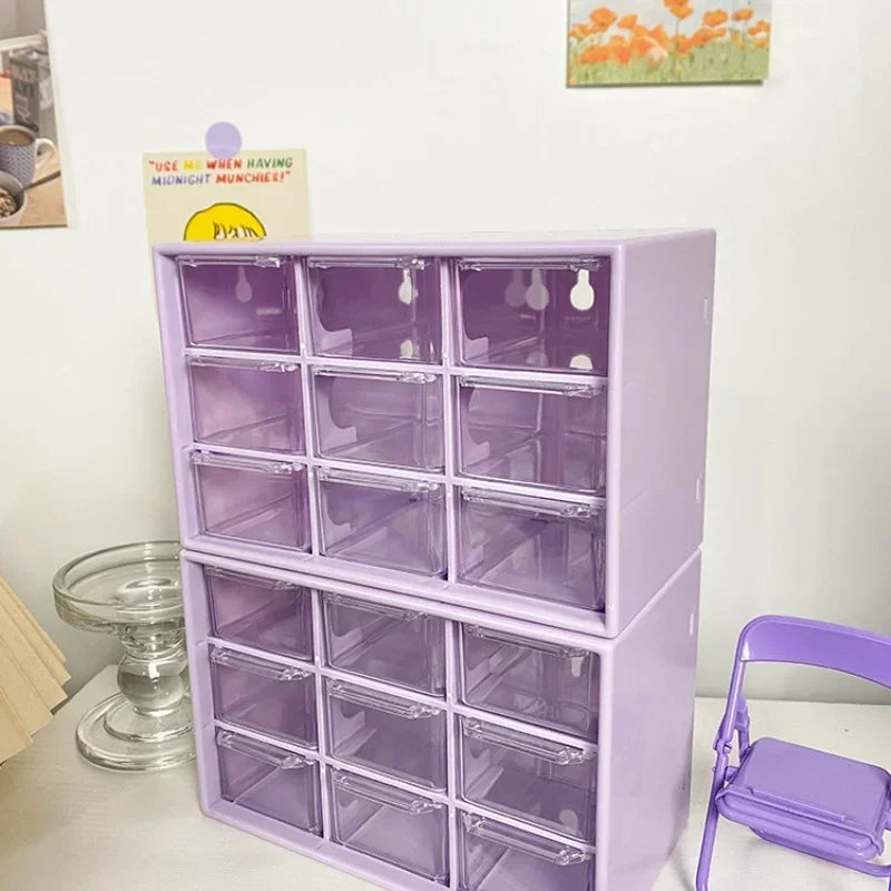 Desktop 9 Grid Storage Boxes Organizer Transparent Small Drawer Partitioned Student Desk Wall-mounted Sundries Storage Box Cute Oasis Select
